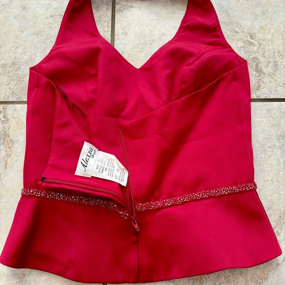 Alexia Designs Red Halter Beaded Bow Top size Formal Holiday Wedding Valentines - Picture 8 of 11